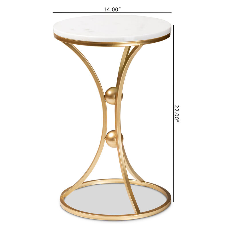Baxton Studio Tarmon Modern Gold Finished Metal End Table With Marble Tabletop