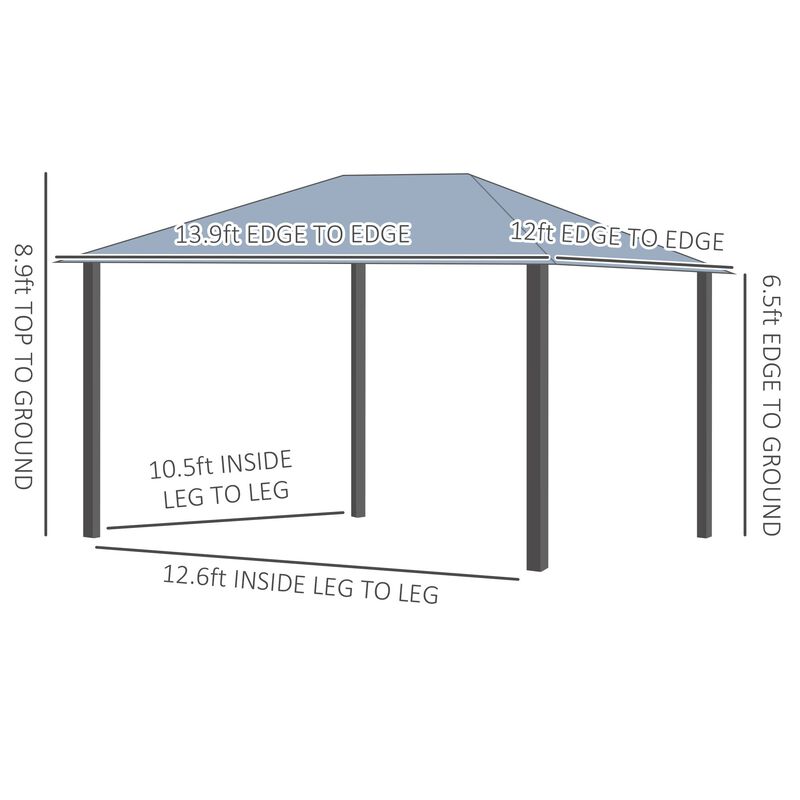 Grey Garden Structure: 14x12 Hardtop Gazebo with Polycarbonate Roof