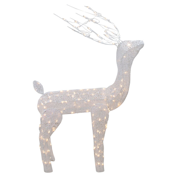 48-Inch Lighted White Mesh Buck Outdoor Christmas Decoration - Clear Lights