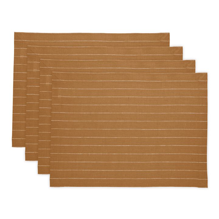 Solino Home 100% Pure Linen Placemats 14 x 19 Inch Set of 4 | Pinstripe