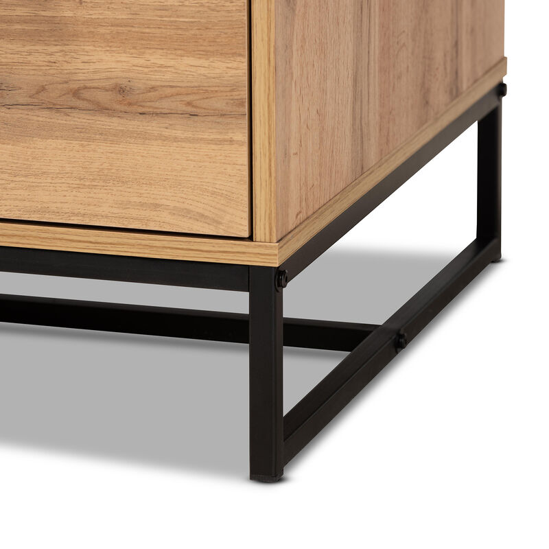 Baxton Studio Franklin Oak Brown Finished Wood And Black Finished Metal 2 Drawer Coffee Table