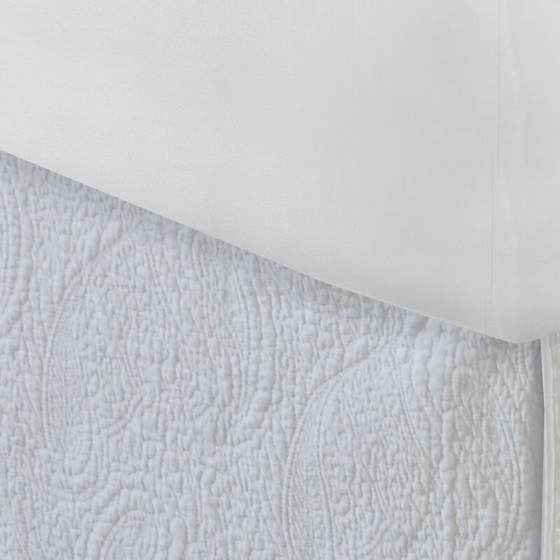 Muka Paisley Quilted Twin Bed Skirt, Cotton Drop, Polyester Platform, Ivory - Benzara