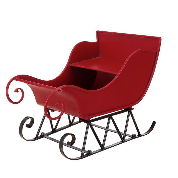 Iron Santa Sleigh Tabletop Decor, Distressed Look for Christmas Gift Basket Display, Red + Black