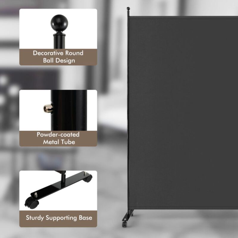 Hivvago 6 Feet Single Panel Rolling Room Divider with Smooth Wheels