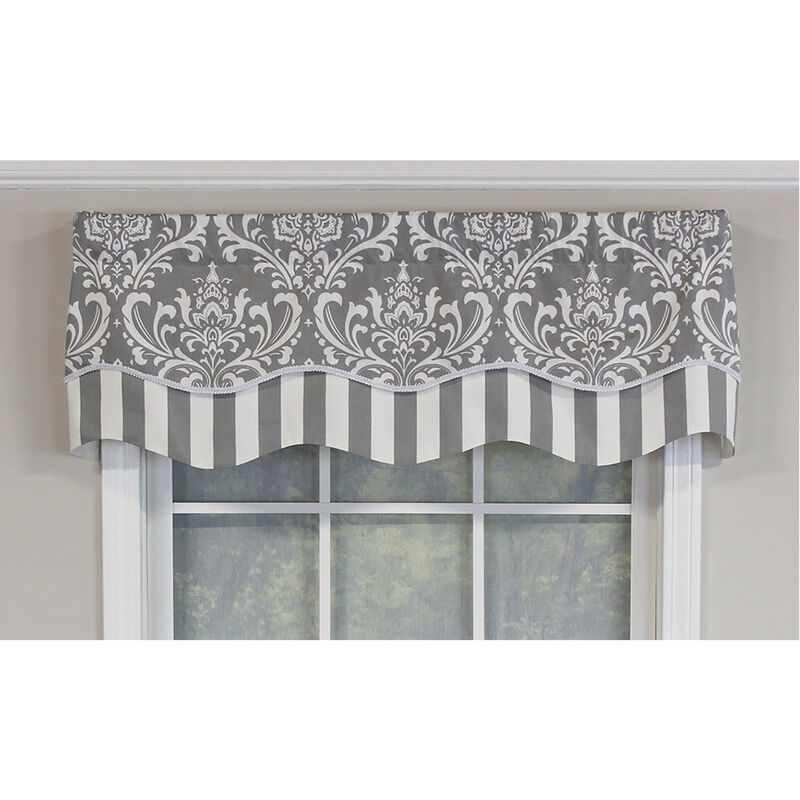 RLF Home Ozbourne Glory Valance Gray. 3" Rod Pocket, Layered, Trimmed. 50"W X 16"L