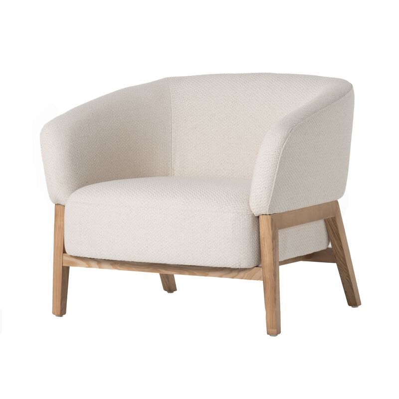 Reno Gis 33 Inch Accent Chair, Off White Fabric, Foam, Solid Wood Frame - Benzara