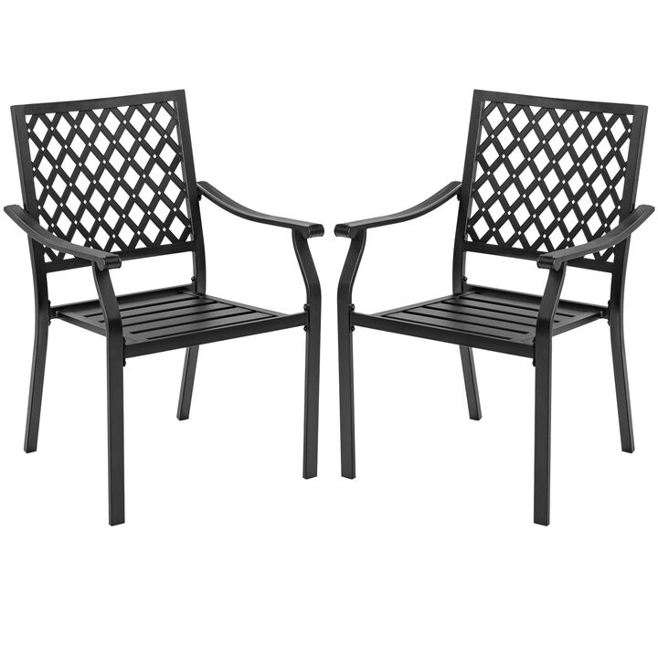 Set of 2 Patio Dining Chairs with Curved Armrests and Reinforced Steel Frame