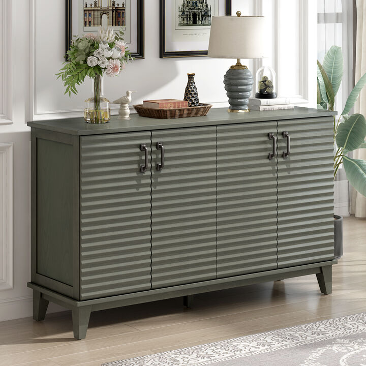 Clihome Sideboard with 4 Door Large Storage Buffet with Adjustable Shelves and Metal Handles for Kitchen, Living Room, Dining Room (Antique Gray)