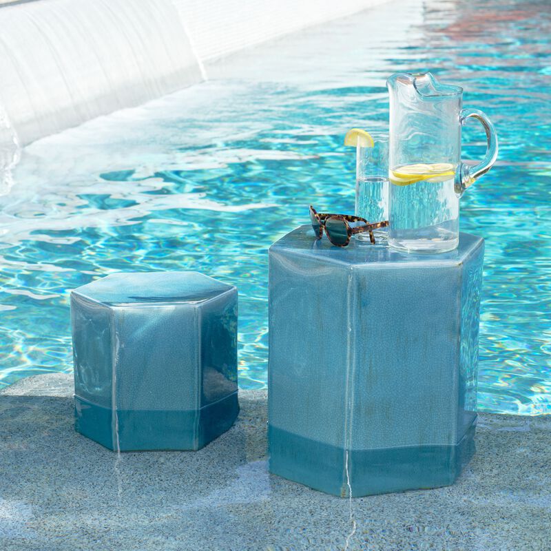 Porto Ceramic Indoor/Outdoor Side Table-Small, Azure
