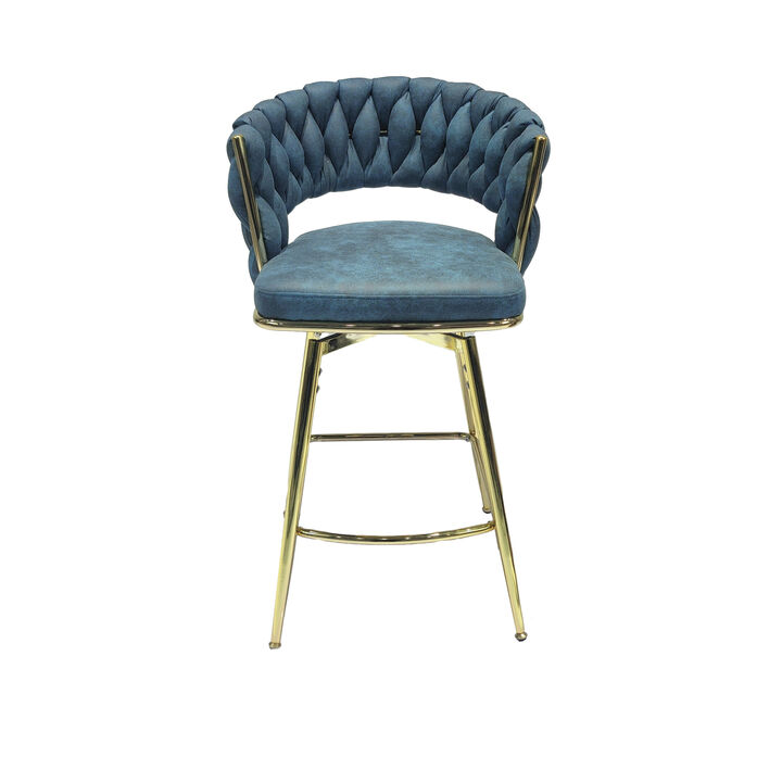 Blue Upholstered Bar Stools Set Of 2 With Swivel