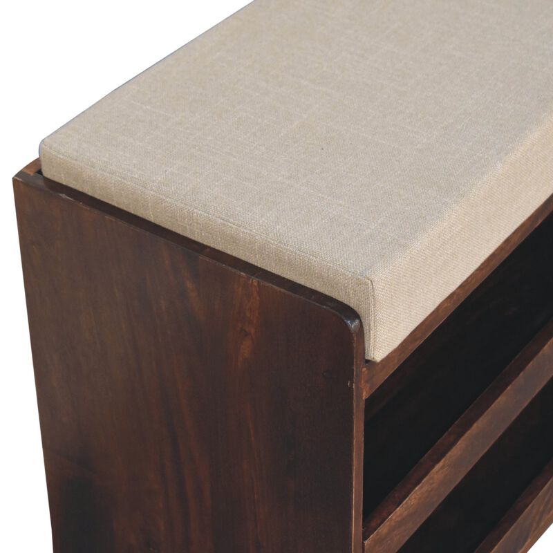 Artisan Furniture Solid Wood California Walnut & Mud Linen Pull out Shoe Bench