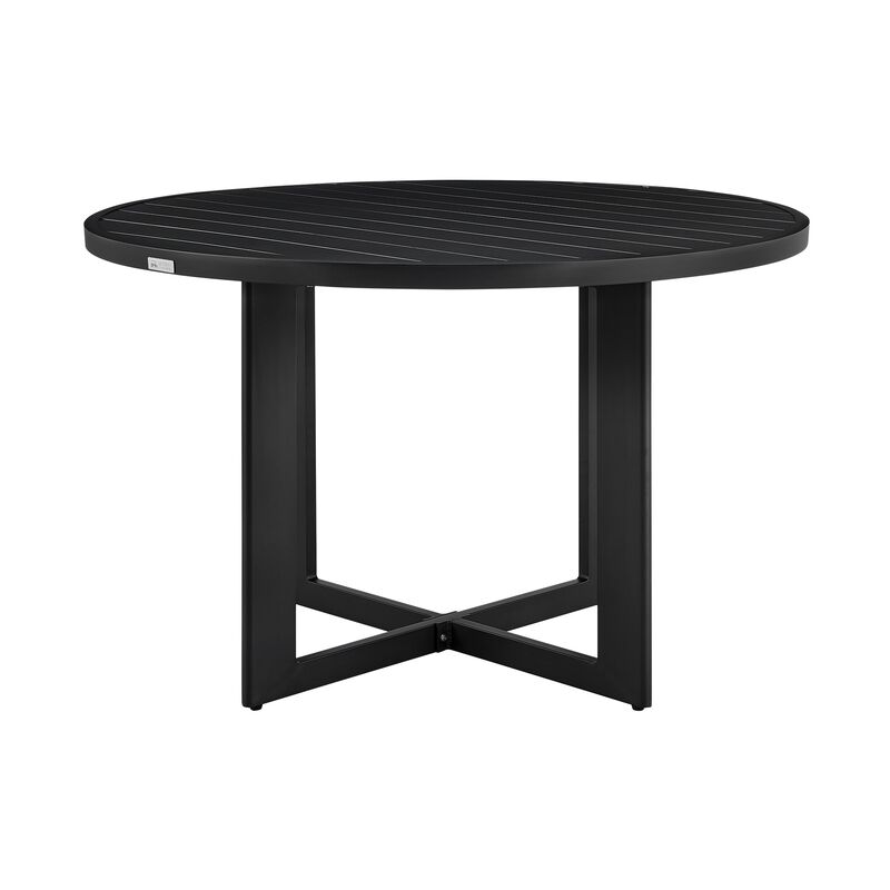 Ollie 48 Inch Patio Dining Table, Aluminum Frame and Round Tabletop, Black-Benzara