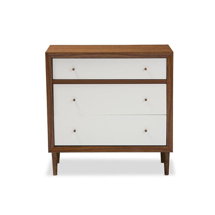 Baxton Studio Scandinavian Style White and Walnut Wood 3-drawer Chest