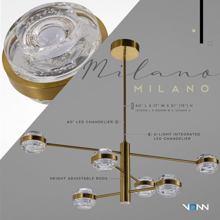 VONN Lighting 6-Light Pendant Lighting Integrated LED Chandelier in Antique Brass