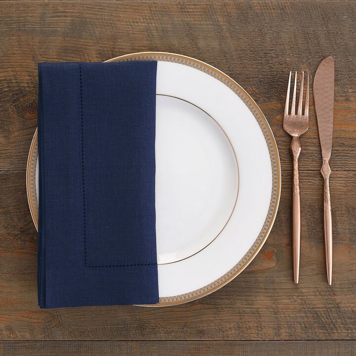 Solino Home 100% Pure Linen Dinner Napkins 20 x 20 Inch Set of 6 | Classic Hemstitch
