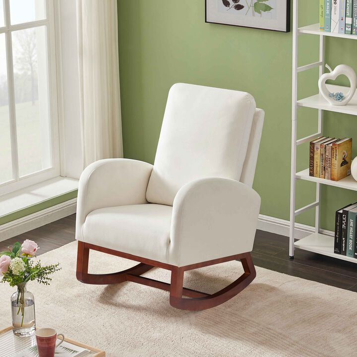High Back Flannelette Rocking Chair with Side Pocket for Indoor Use