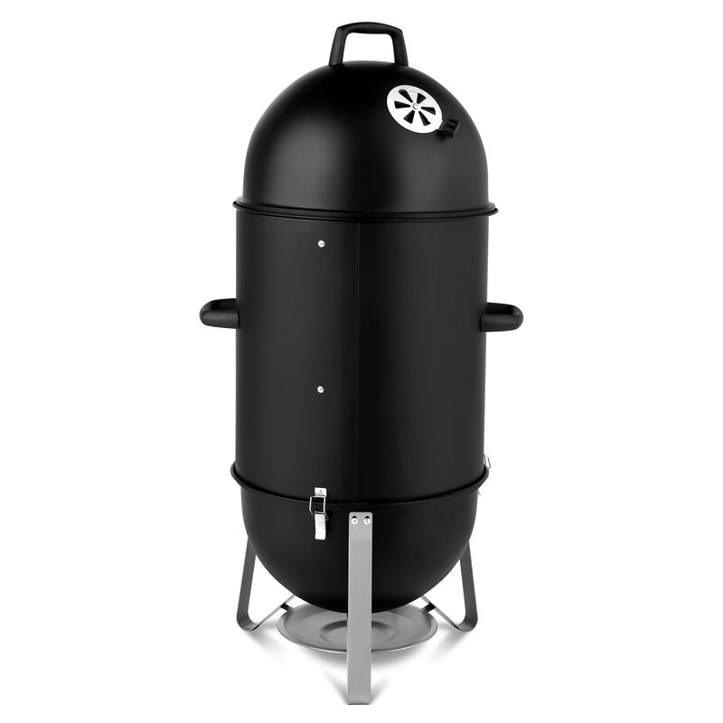 Vertical Charcoal Smoker Heavy-Duty 3-Layer Round BBQ Grill for Outdoor Cooking and Smoking