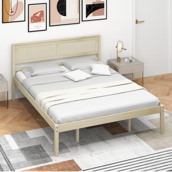 Hivvago Size Wooden Bed Frame with Headboard and Slat Support
