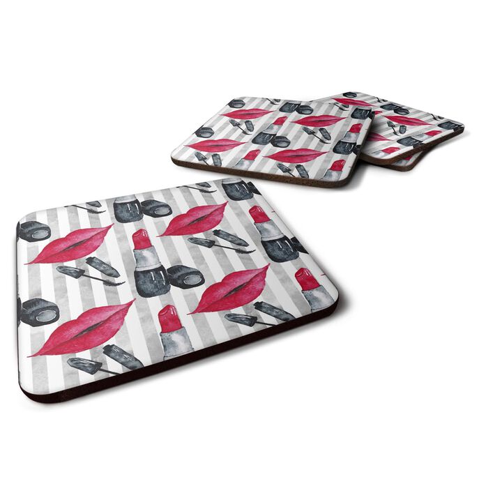 Caroline's Treasures Watercolor Lipstick and Grey Stripes Decorative coasters, 3.5, Multicolor