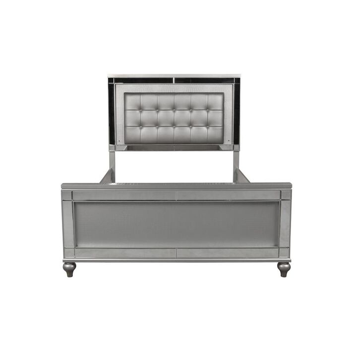 New Classic Furniture Furniture Valentine Solid Wood King Size Lighted Bed in Silver New Classic Furniture Furniture Valentine Solid Wood King Size Lighted Bed in Silver