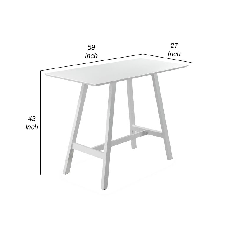 Keli 43 Inch Bar Table, Classic White Aluminum Frame, Rectanglular Top-Benzara