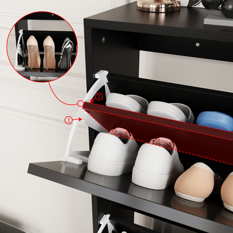 FUFU&GAGA Black Flip-Drawer Shoe Cabinet with Double Plastic Racks and Anti-Tip Kit (26.7" W x 9.3" D x 51.7" H), Black