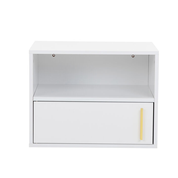 Jaxpety Set of 2 Modern Floating Nightstands, Wall Mounted End Table with Open Shelf for Bedroom Living Room, Warm White