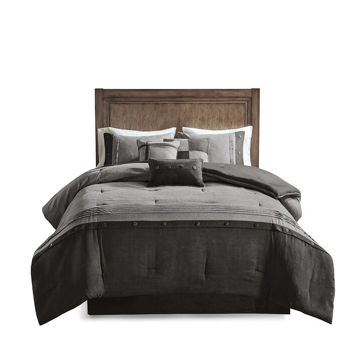 Gracie Mills Maldonado 7-Piece Rustic Faux Suede Comforter Set