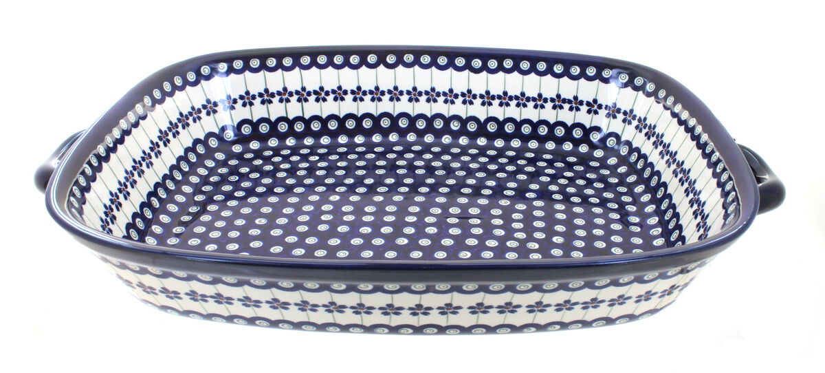 Blue Rose Polish Pottery Country Meadow Extra Large Baker with Handles