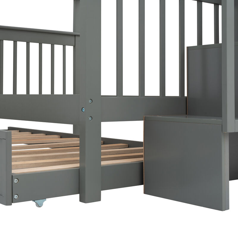 Merax Storage Bunk Bed Trundle Bed with Guard Rail
