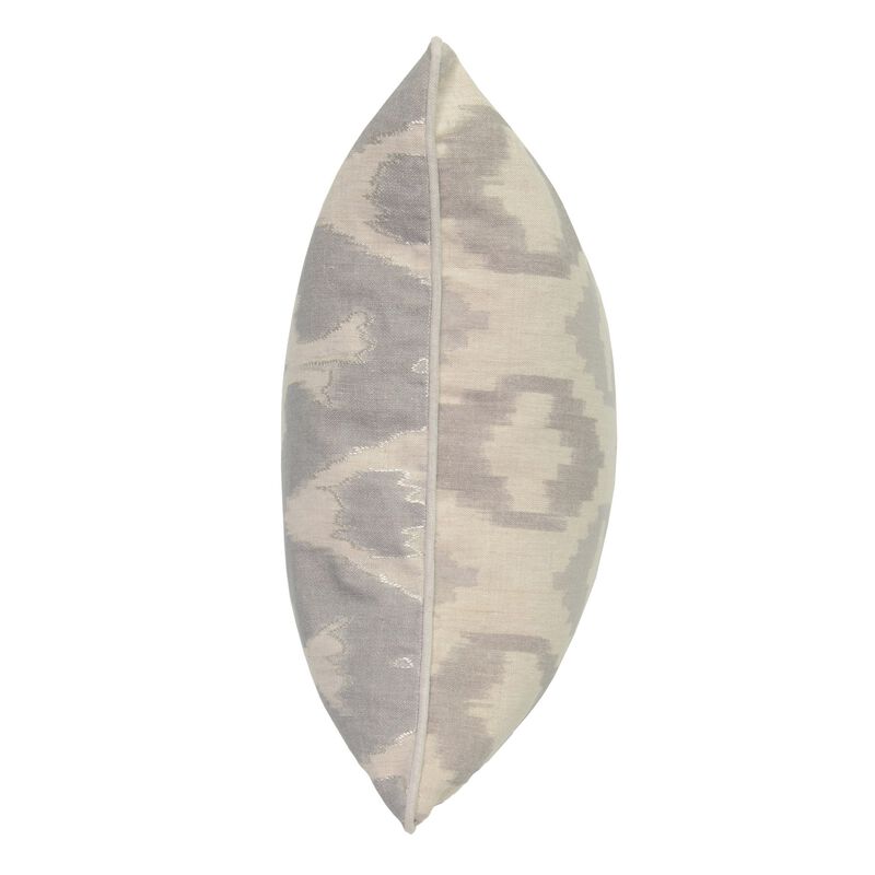 Square Fabric Throw Pillow with Metallic Embroidered Details,Gray and Beige-Benzara