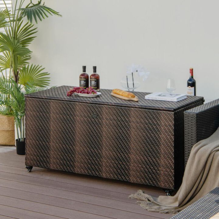 Hivvago 96 Gallon PE Wicker Outdoor Storage Box with 4 Wheels