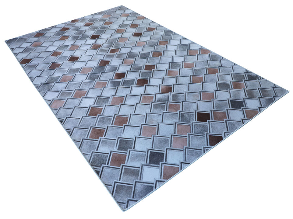Walk on Me Faux Cowhide Digital Printed Patchwork Frames of Mind Contemporary Indoor Area Rug
