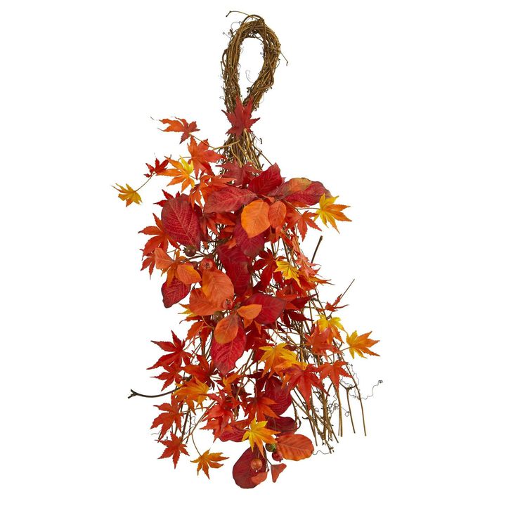Nearly Natural 26-in Japanese Maple, Magnolia Leaf, Berries Wreath