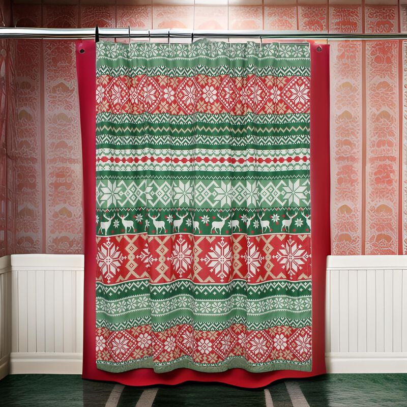 Live 72 x 72 Inch Microfiber Shower Curtains, Festive Winter Print - Benzara