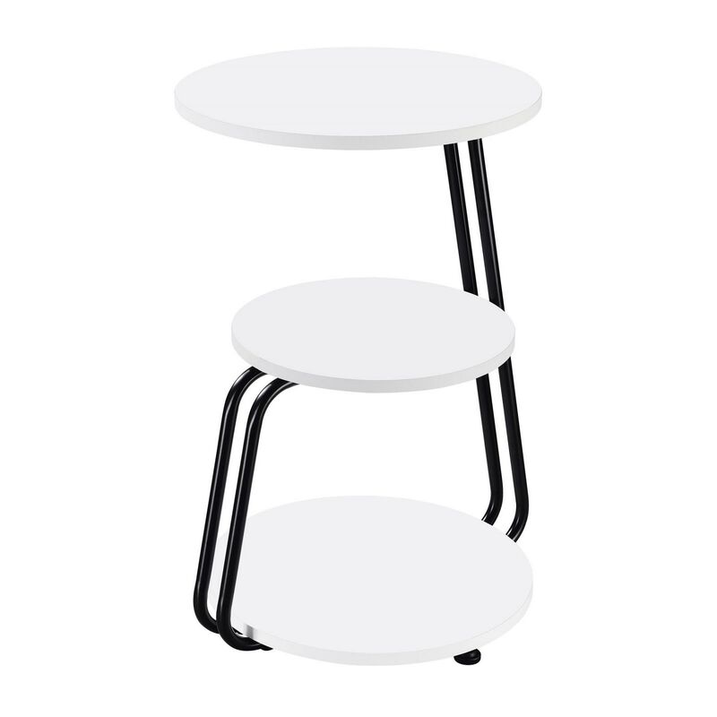 26 Inch Side End Table, 3 Tier Design, Black Metal Frame, White Finish - Benzara