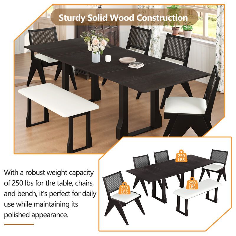 Merax Modern 6-Piece Extendable Dining Table Chairs Bench Set