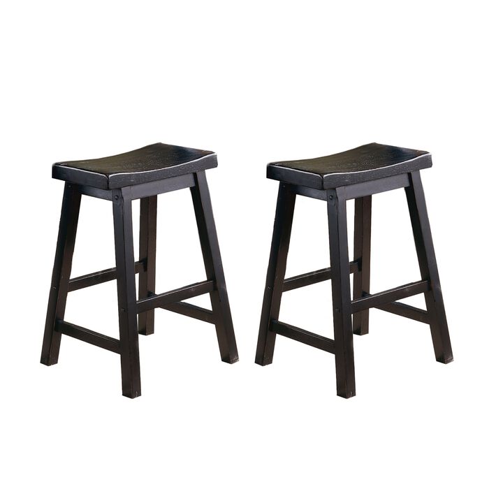 Finish 24-Inch Counter Height Stools Set Of 2 Piece Saddle Seat Solid Wood Casual Dining