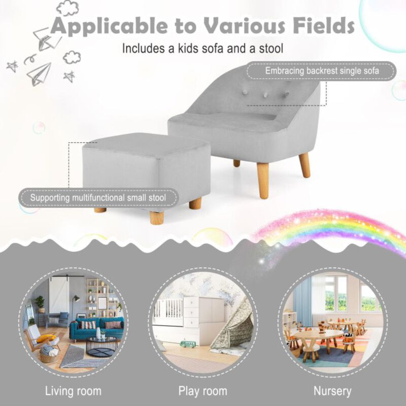 Hivvago Soft Velvet Upholstered Kids Sofa Chair with Ottoman