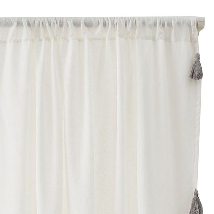 Xumi 4 Piece Window Curtain, 2 Panels with Tie Backs, Antique White Finish - Benzara
