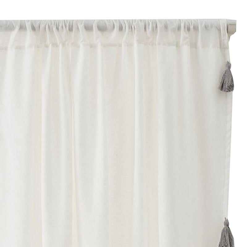 Xumi 4 Piece Window Curtain, 2 Panels with Tie Backs, Antique White Finish - Benzara