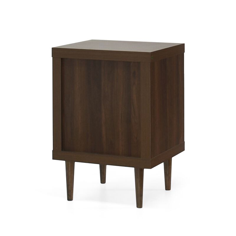 Minie Nightstand with 1 Drawer, Shelf, Rubberwood Legs, Walnut Brown - Benzara