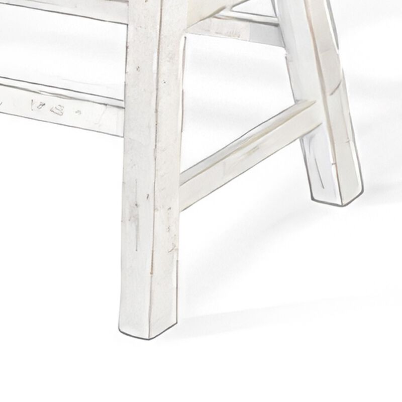 Rena Counter Height Bench, 33 Inch White Sand Mahogany Wood Frame - Benzara