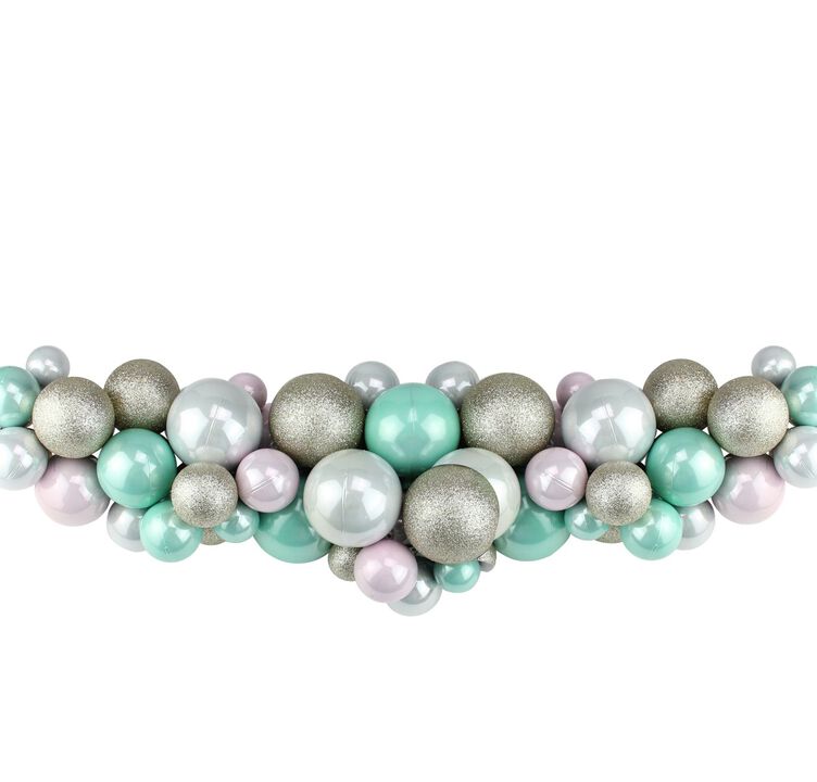 28" Pink and Seafoam Green Shatterproof Glittered Ball Artificial Christmas Swag - Unlit