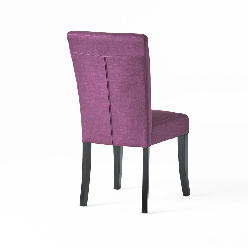 Side Dining Chair Set of 2, Button Tufted Waterproof Purple Fabric -Benzara