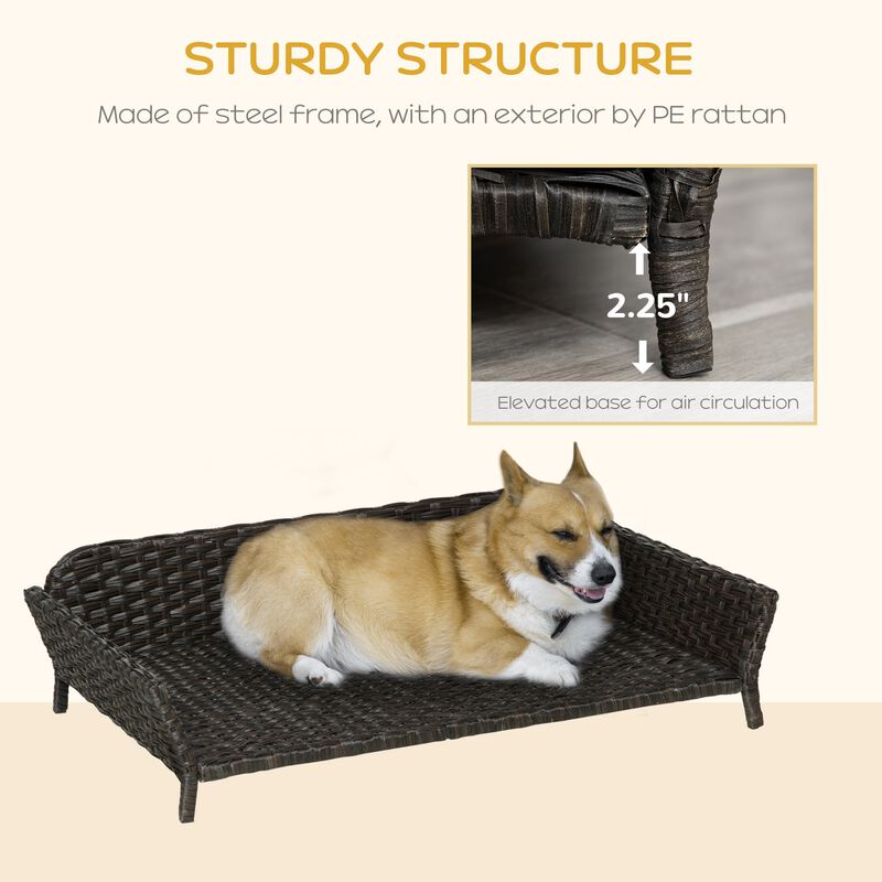 Charcoal Pet Lounger: Woven Rattan Dog Bed with Plush Cushion