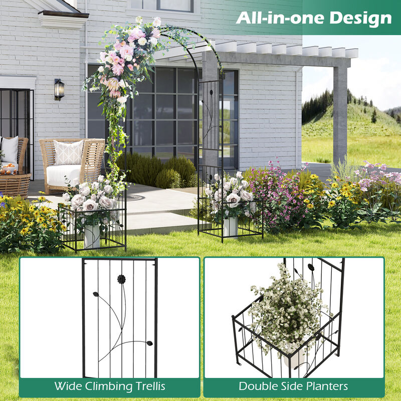 2 in 1 Garden Arbor with 2 Side Planters and 8 Ground Stakes