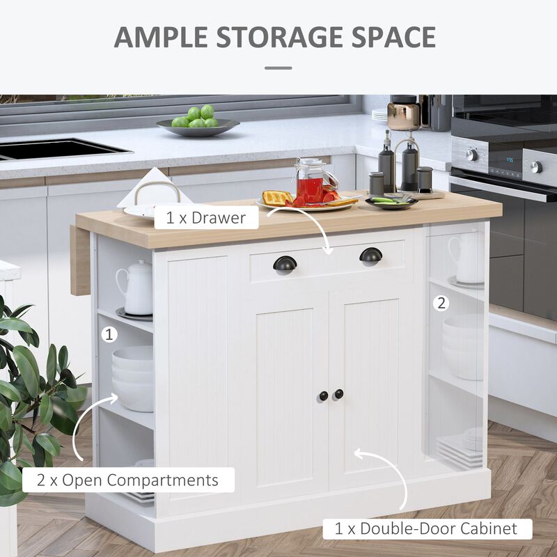 White Kitchen Helper: Freestanding Island Table with Drop Leaf