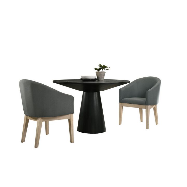 Yuvi 3 Piece Dining Table and Chair Set, Round, Barrel Chair, Black, Gray - Benzara