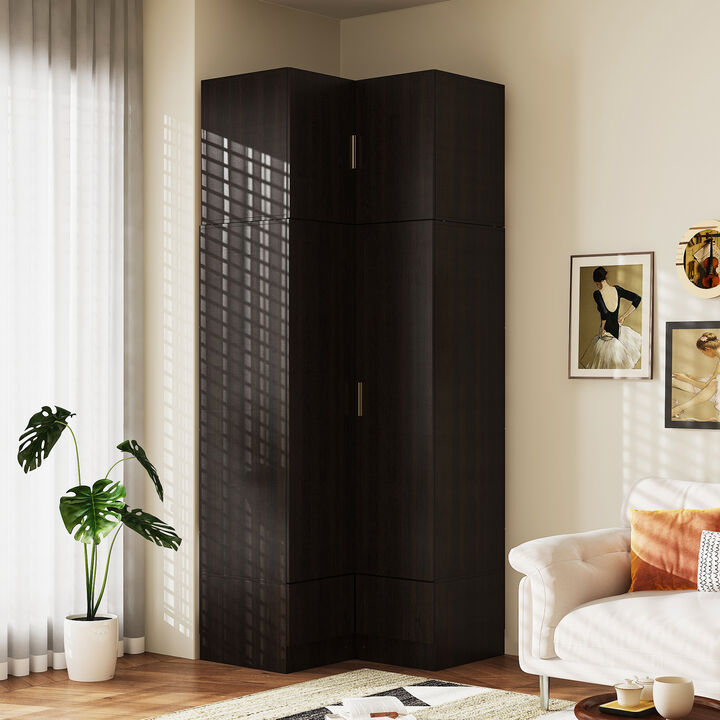 FUFU&GAGA Corner Wardrobe with Top Cabinet and Drawers, (35.4" W x 35.4" D x 94.5" H),White